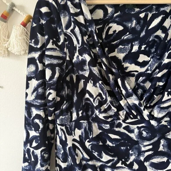 Lauren Ralph Lauren Printed Faux Wrap Ruched Sheath Midi Dress Modest Missy 10 - Picture 5 of 9